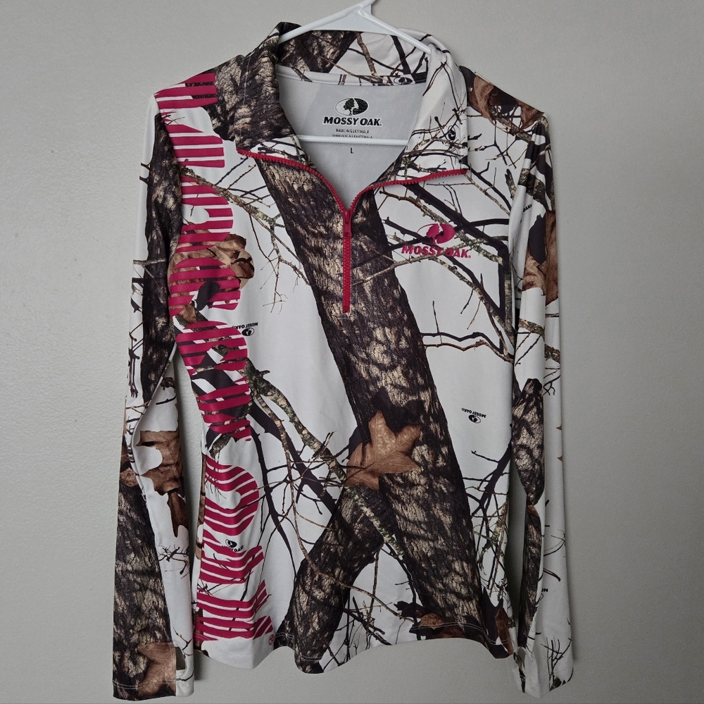 Womens Mossy Oak Quarter Zip Long Sleeve Top Size Large